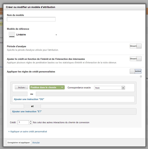 Outil de comparaison de modèles - composition-modele attribution personnalise - Google Analytics