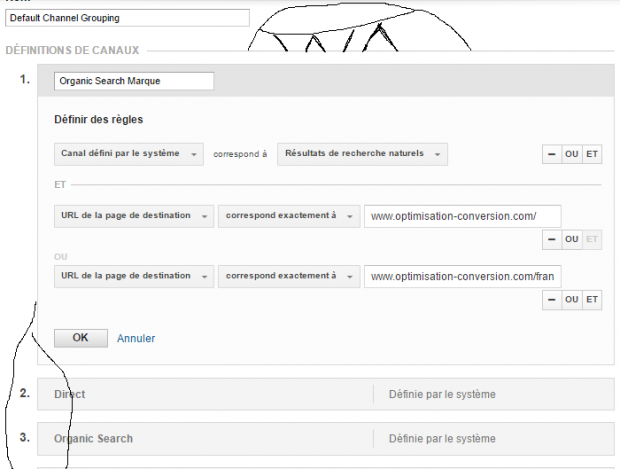 google-analytics-parametres du groupe de canaux-marque-organic