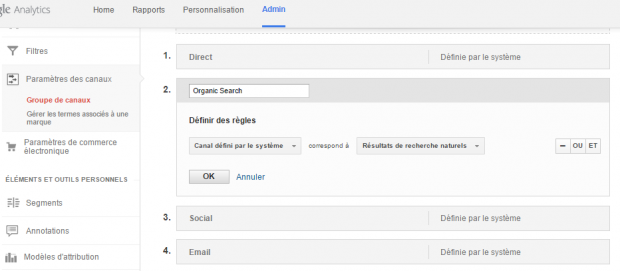 google-analytics-parametres du groupe de canaux-search-organnic