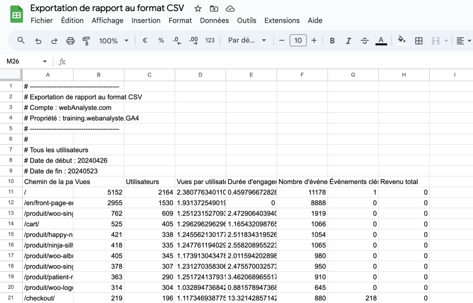Comment exporter données vers Google Sheets