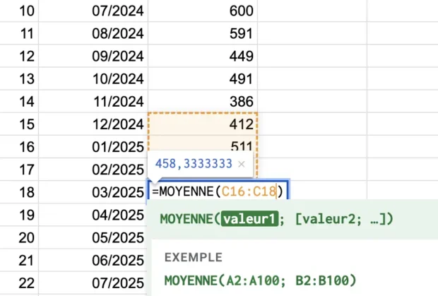 google-sheets-SEO-prediction-moyenne-mobile-formations-analytics